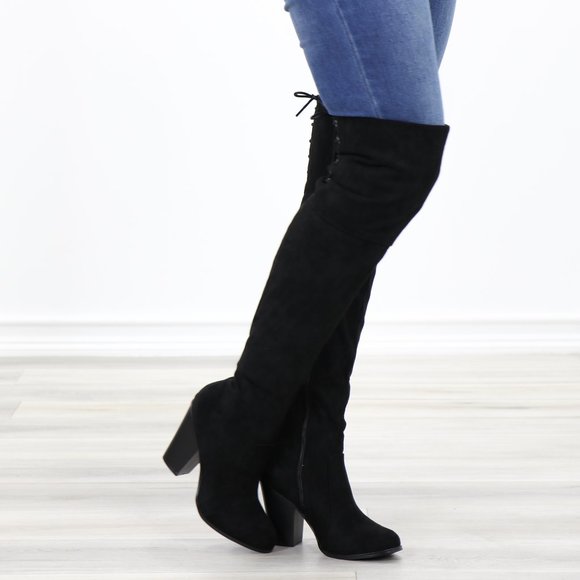 *Restock Thigh High Heeled Boots With Lace Up Back - Picture 5 of 16